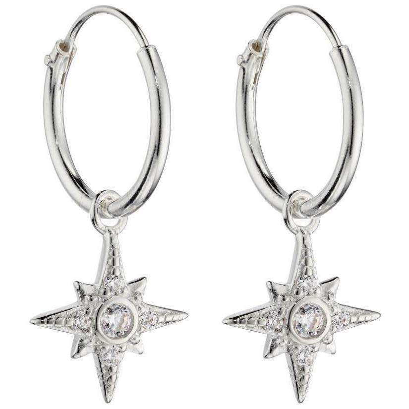 Beginnings Starburst Cubic Zirconia Assembled Hoop Earrings - Silver