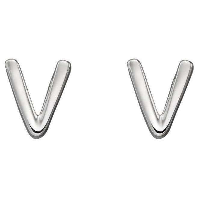 Beginnings V Initial Stud Earrings - Silver