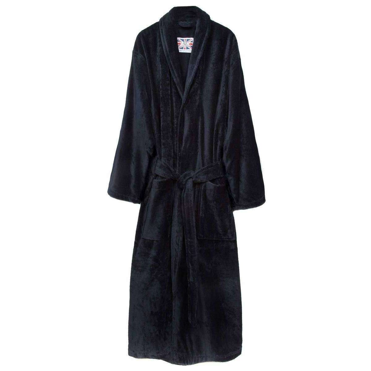 Bown of London Baroness Plain Velour Dressing Gown - Navy