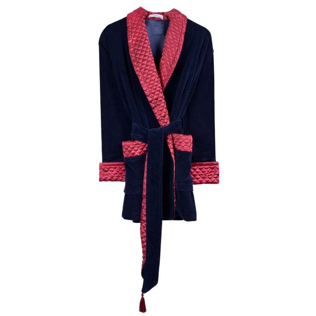 Bown of London Cliveden Luxury Cotton Short Velvet Smoking Jacket - Navy - Medium/Large - 105cm | 42"