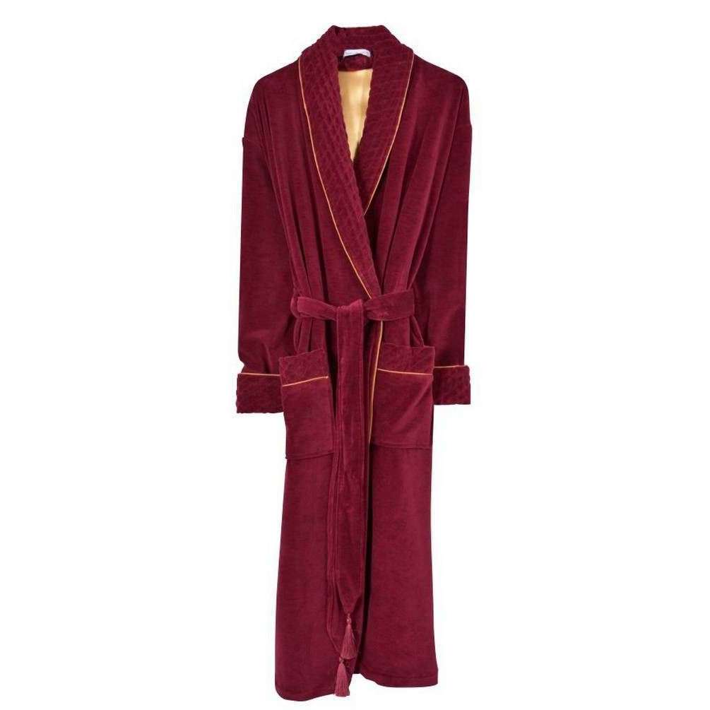 Bown of London Donington Luxury Cotton Long Velvet Smoking Jacket - Burgundy - Medium/Large - 105cm | 42"