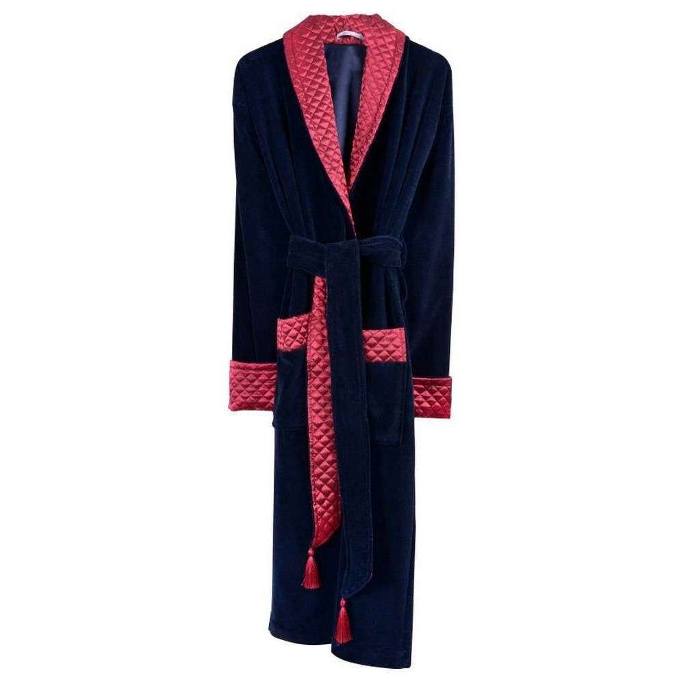 Bown of London Mayfair Long Velvet Smoking Jacket - Navy - Medium/Large - 105cm | 42"