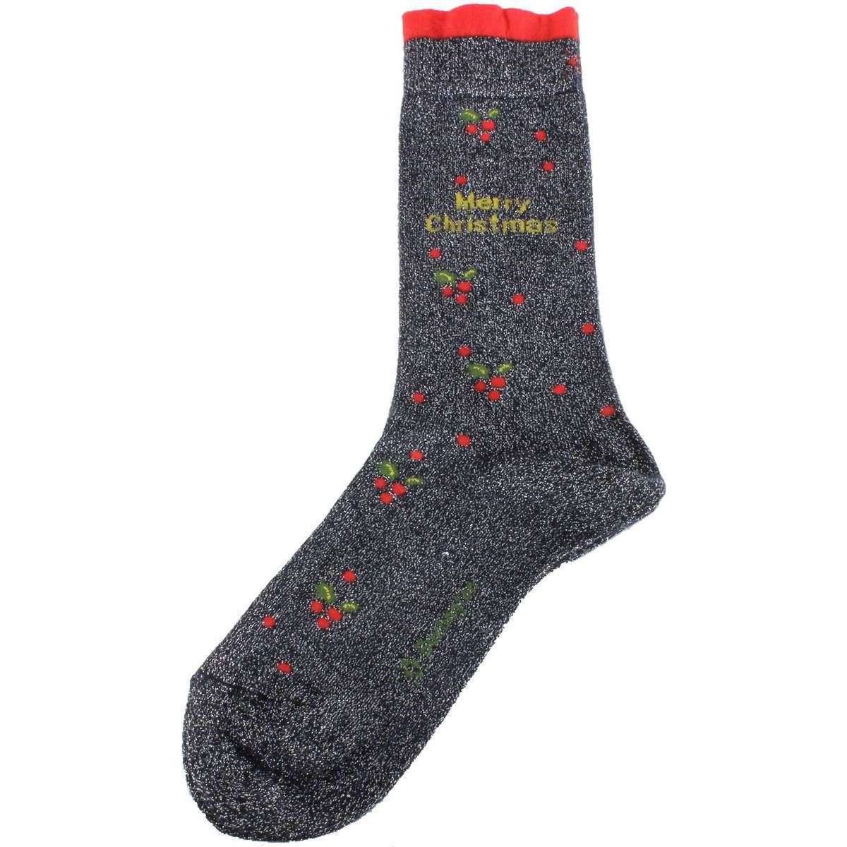 Burlington Merry Christmas Glitter Socks - Dark Navy/Red