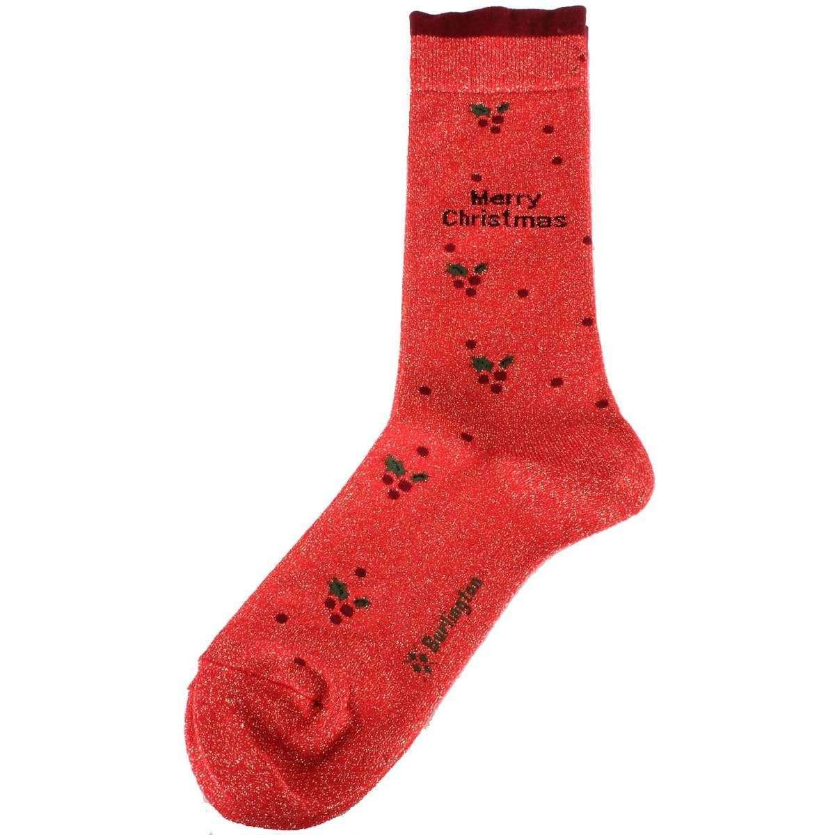 Burlington Merry Christmas Glitter Socks - Red/Burgundy