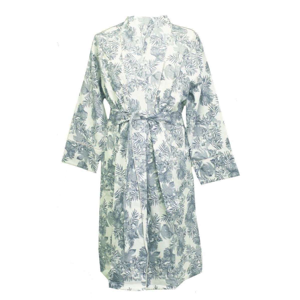 Cottonreal Pebble Palm Classic Shawl Robe - White/Blue