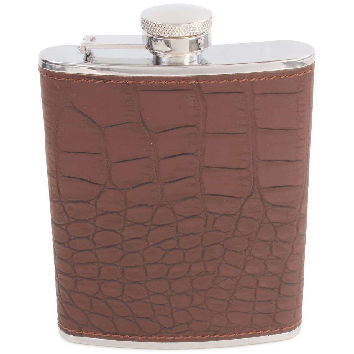 David Van Hagen 5oz Croc Stainless Steel Hip Flask - Brown/Silver