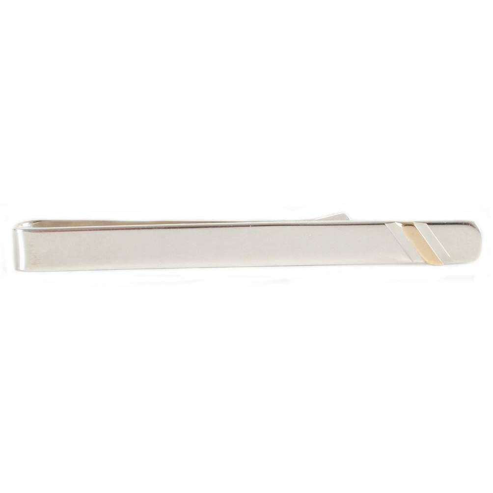 David Van Hagen 9ct Gold Stripe Tie Slide - Silver/Gold