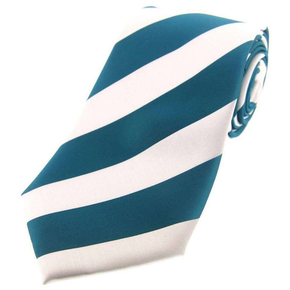 David Van Hagen Bold Stripe Polyester Tie - Teal/White