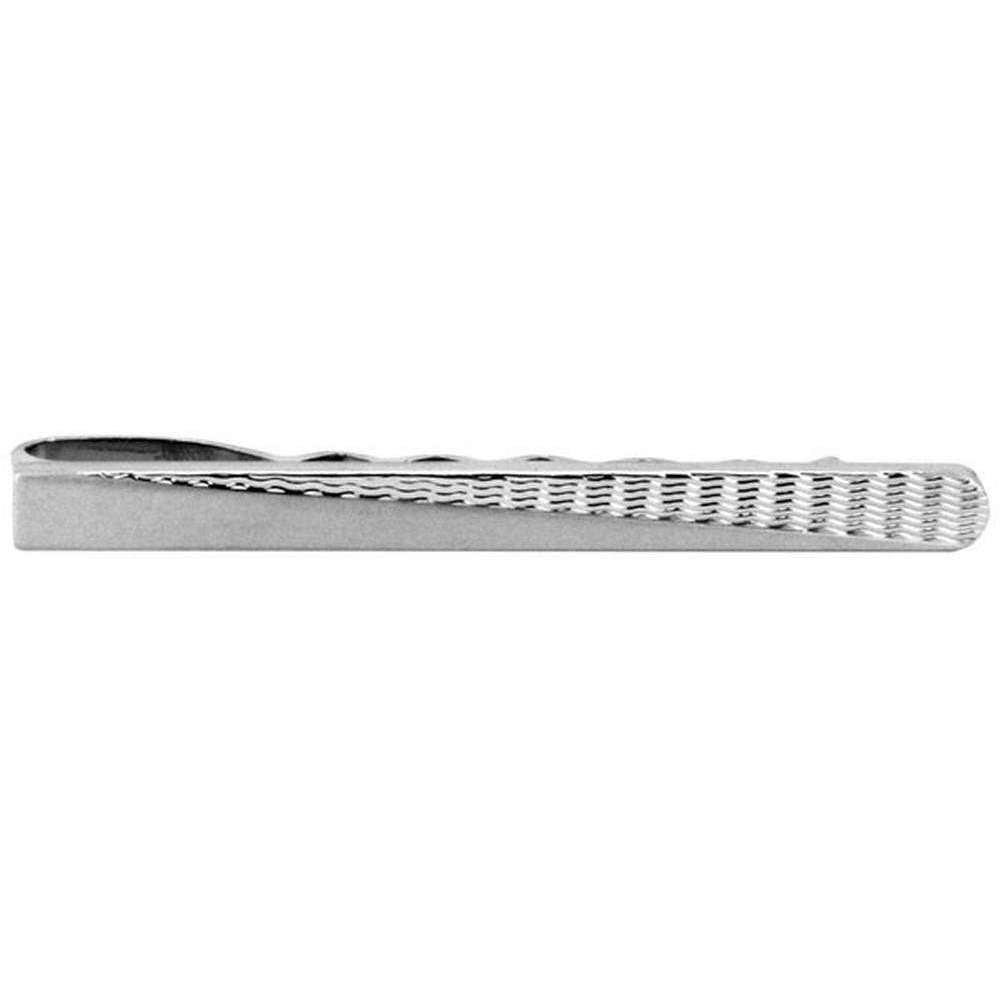 David Van Hagen Brushed Engine Turned Rhodium Tie Slide - Silver