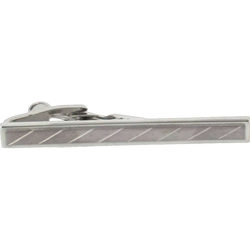 David Van Hagen Brushed Engraved Tie Bar - Silver