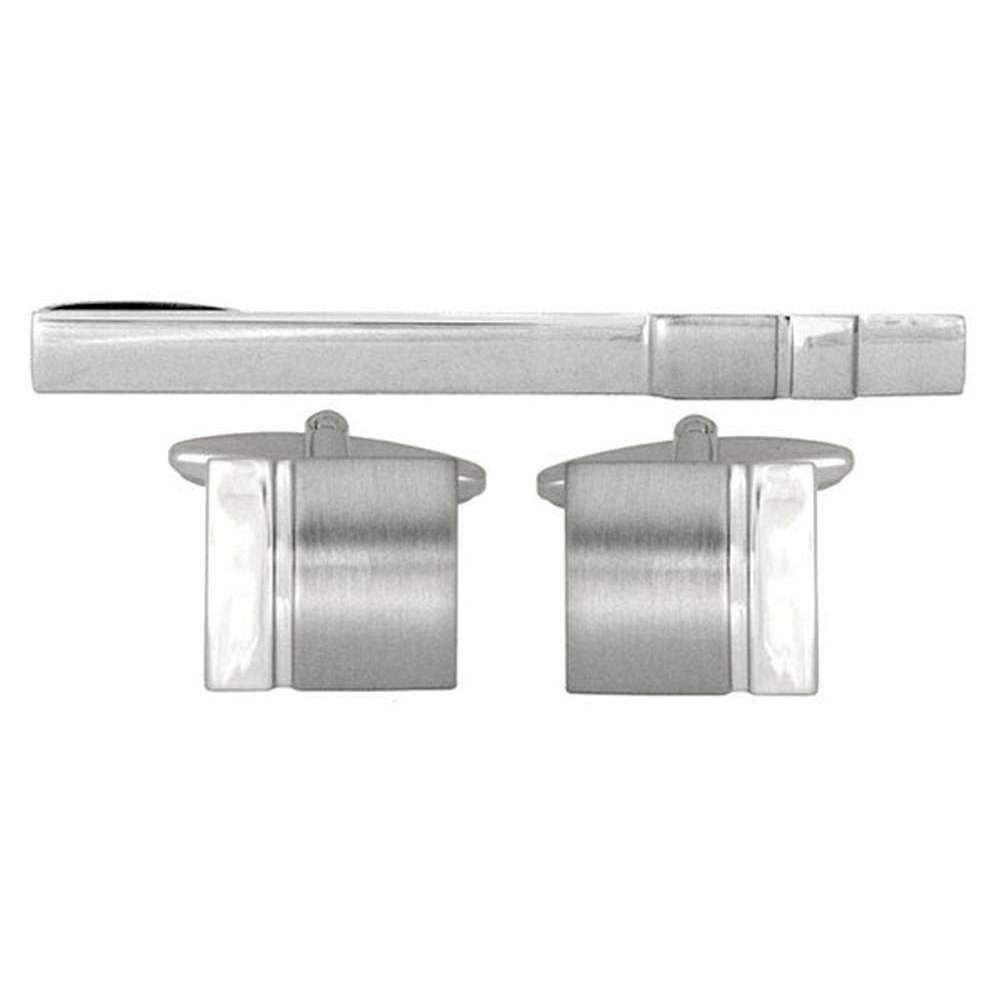 David Van Hagen Curved Cufflinks and Tie Slide Set - Silver