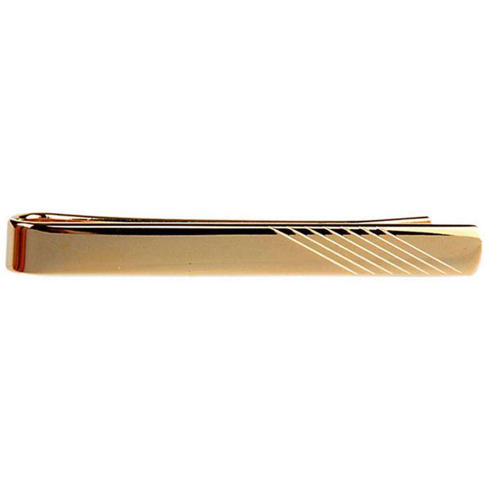 David Van Hagen Diagonal Lined End Tie Slide - Gold