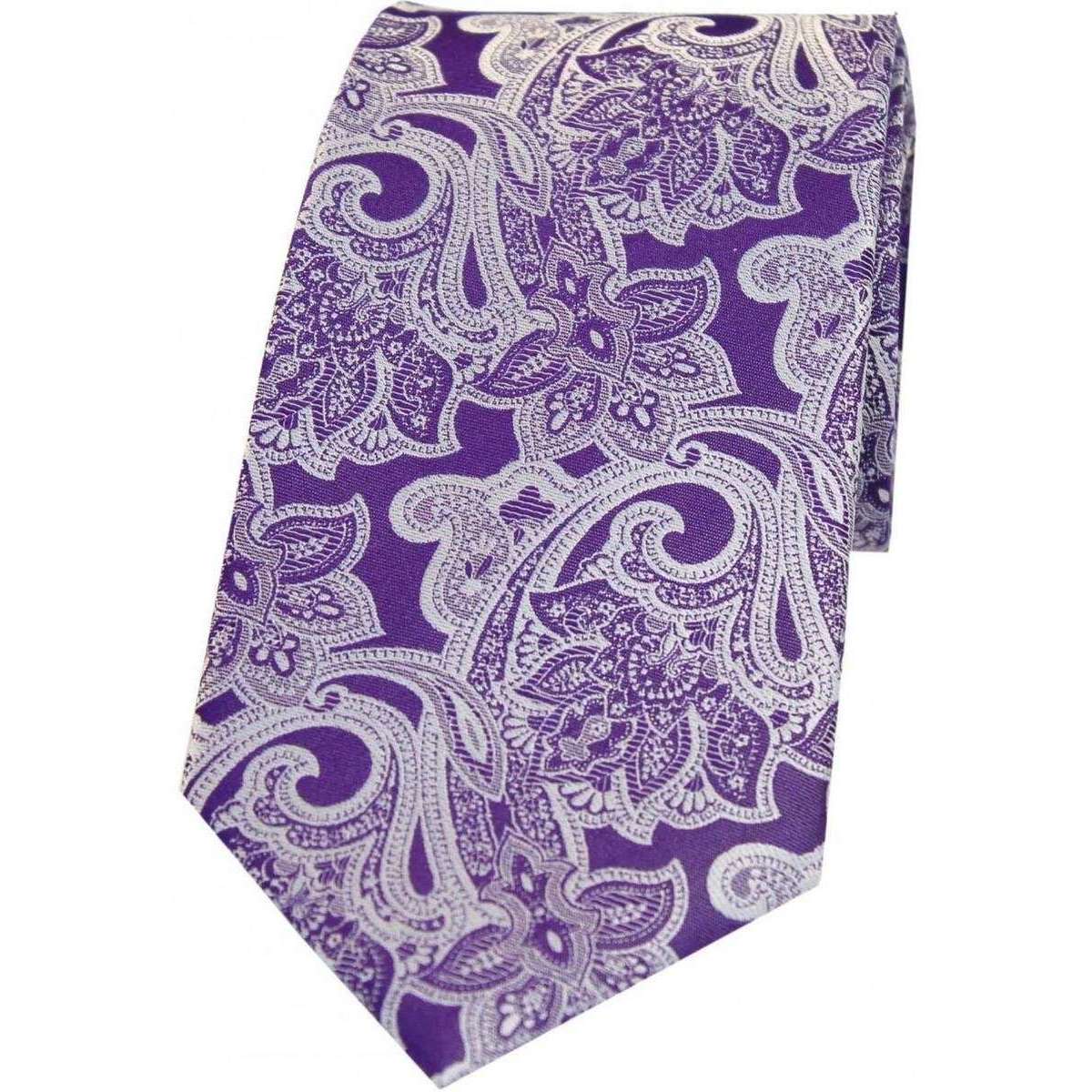 David Van Hagen Edwardian Floral Patterned Silk Tie - Purple