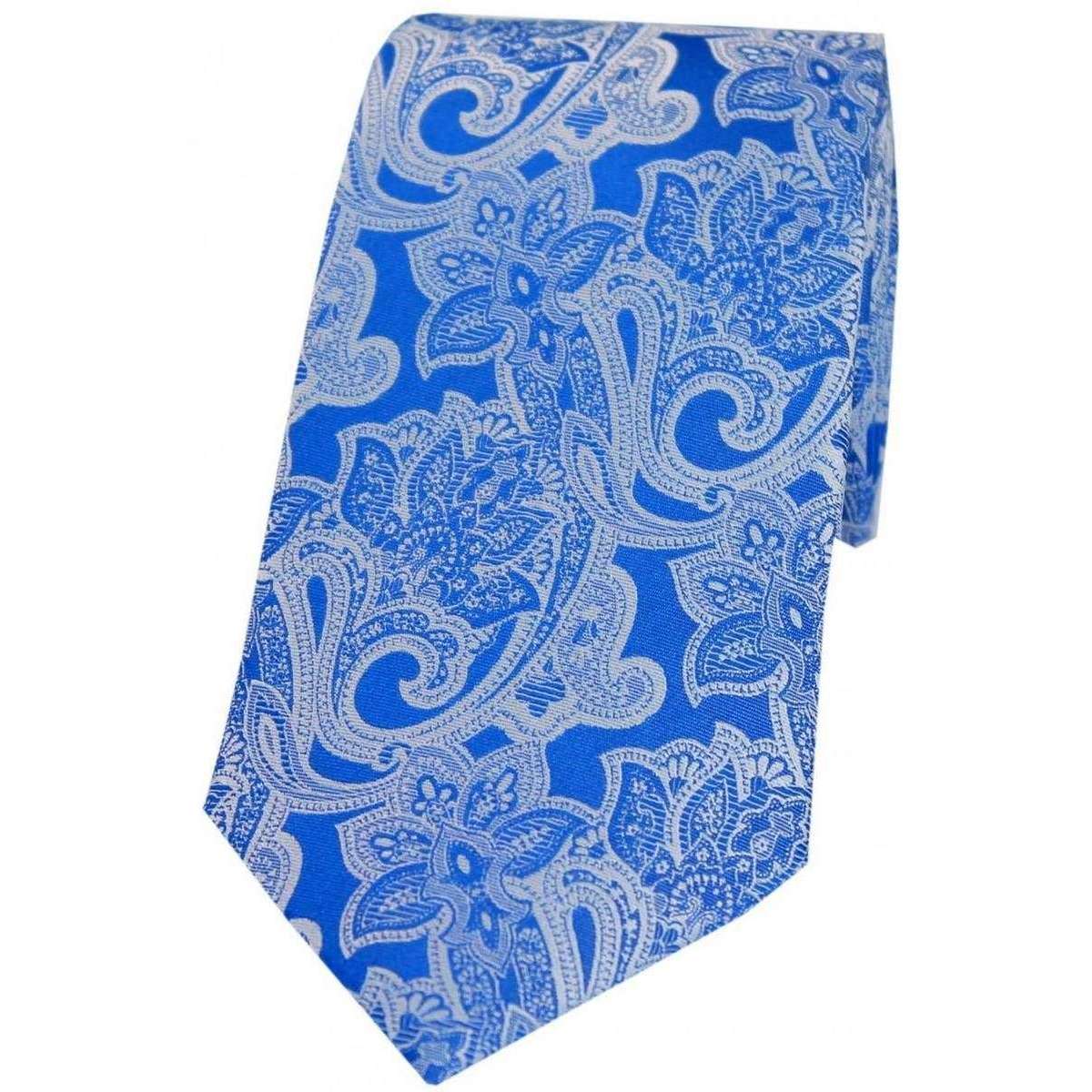 David Van Hagen Edwardian Floral Patterned Silk Tie - Royal Blue