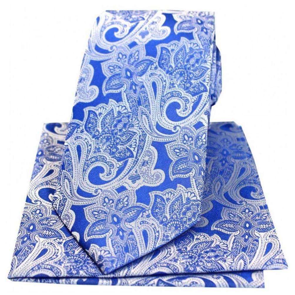 David Van Hagen Edwardian Floral Silk Tie and Hanky Set - Blue