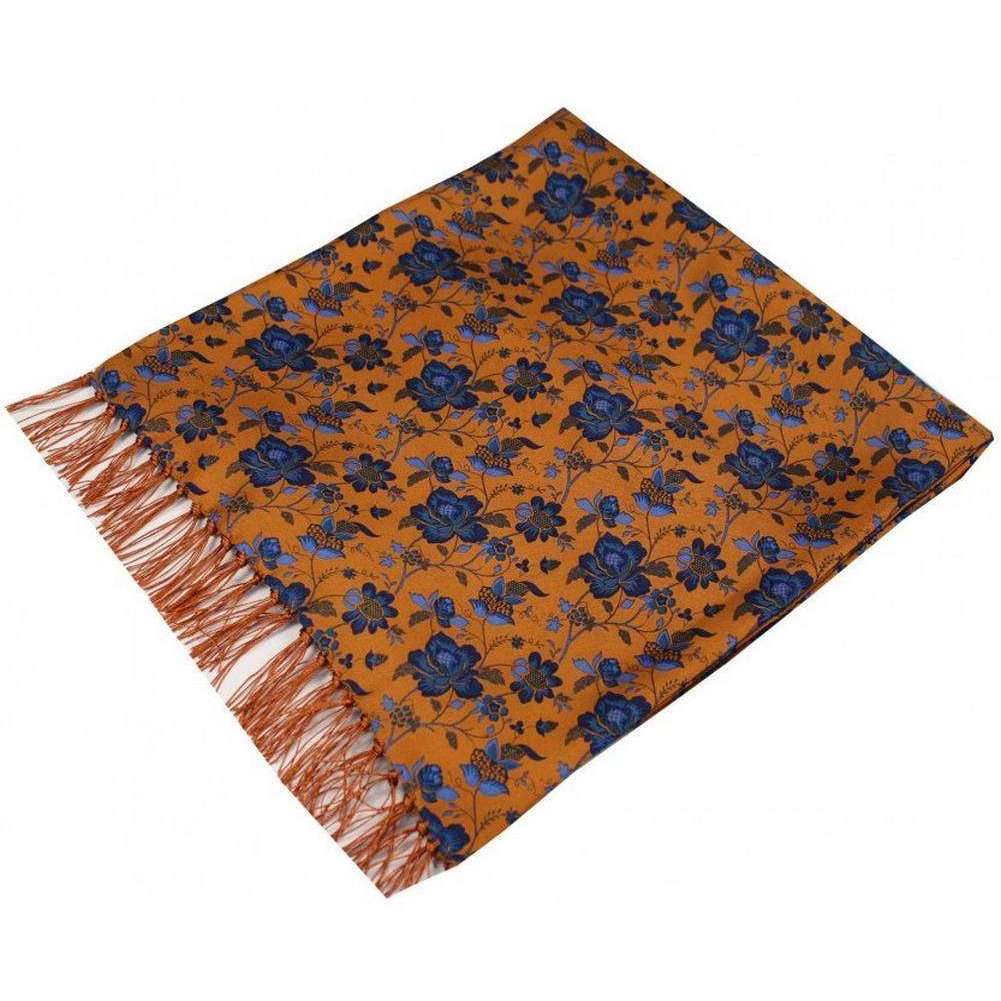 David Van Hagen Edwardian Flowers Silk Aviator Scarf - Orange/Blue