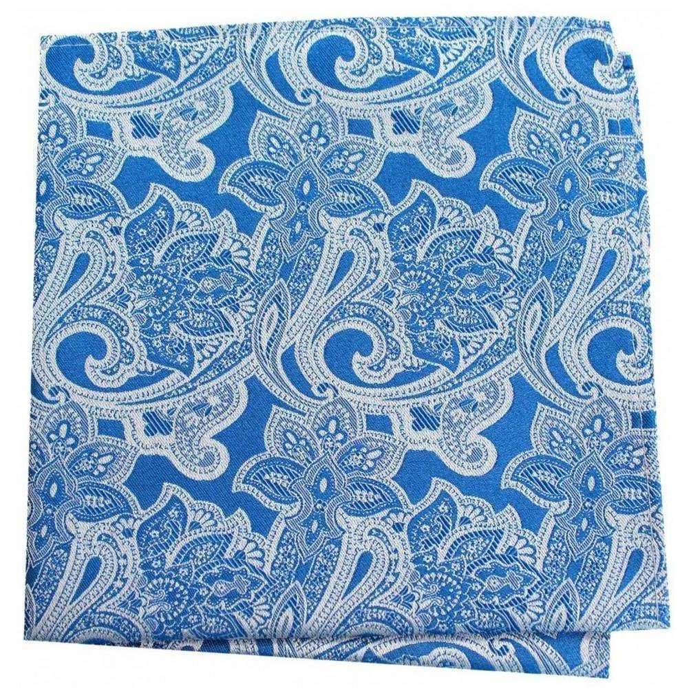 David Van Hagen Edwardian Paisley Silk Pocket Square - Blue