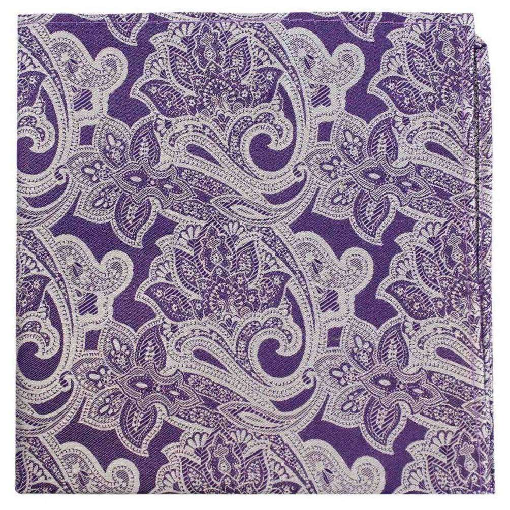 David Van Hagen Edwardian Paisley Silk Pocket Square - Lilac