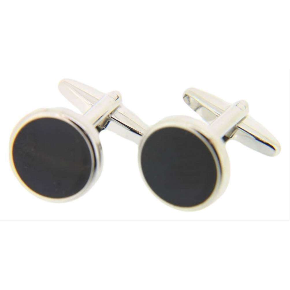 David Van Hagen Enamel Round Cufflinks - Silver/Black