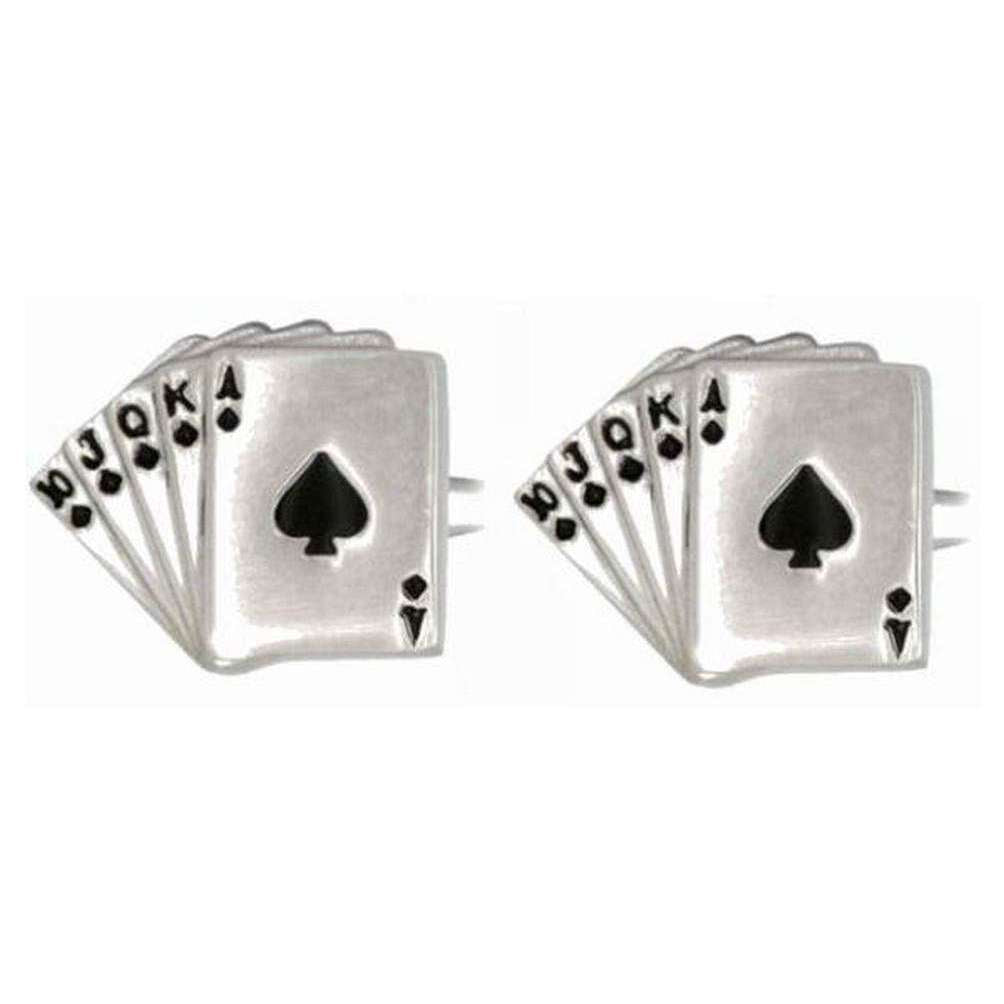 David Van Hagen Fan of Spades Cards Cufflinks - Silver
