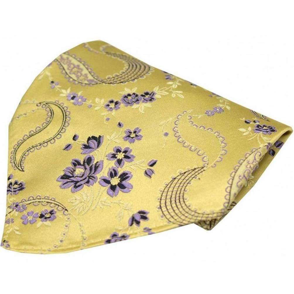 David Van Hagen Floral Pattern Silk Pocket Square - Bright Gold/Lilac