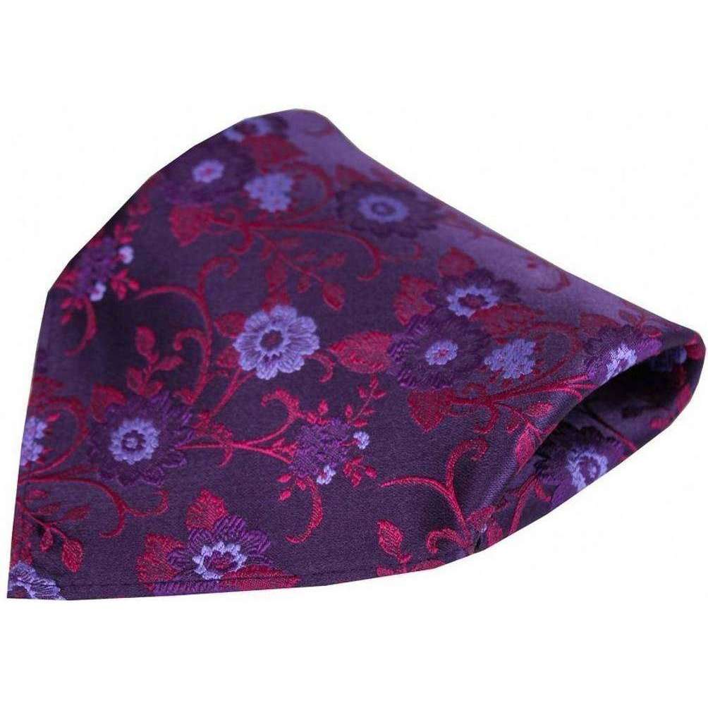 David Van Hagen Flowers and Leaves Silk Handkerchief - Purple/Wine Red