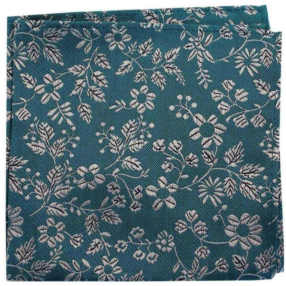 David Van Hagen Flowers Silk Pocket Square - Green/White