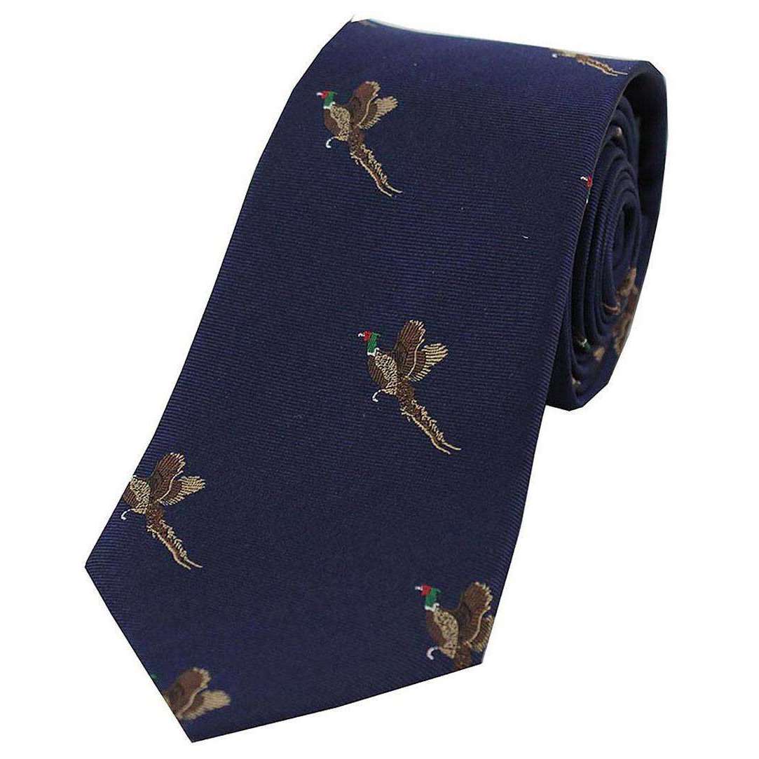 David Van Hagen Flying Pheasants Woven Country Silk Tie - Navy