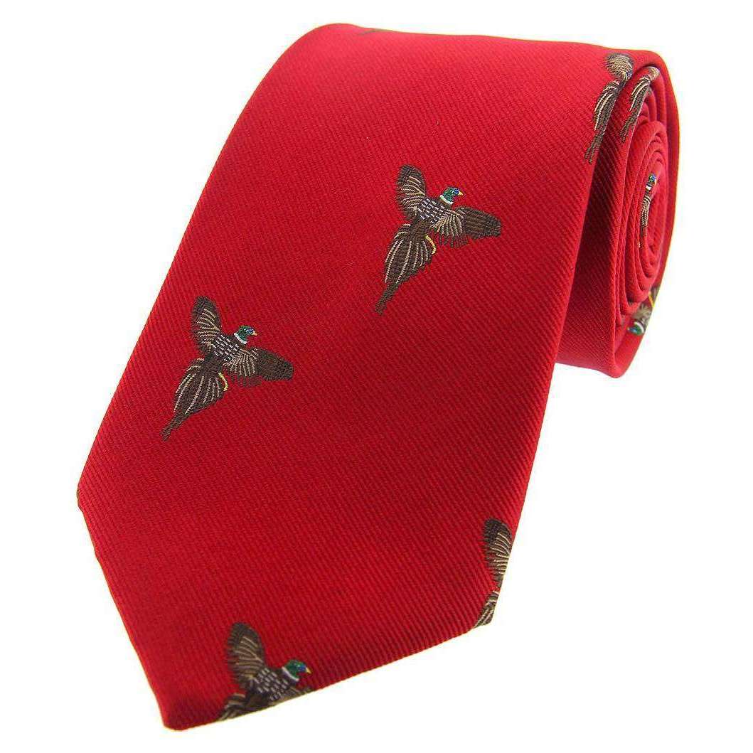 David Van Hagen Flying Pheasants Woven Country Silk Tie - Red