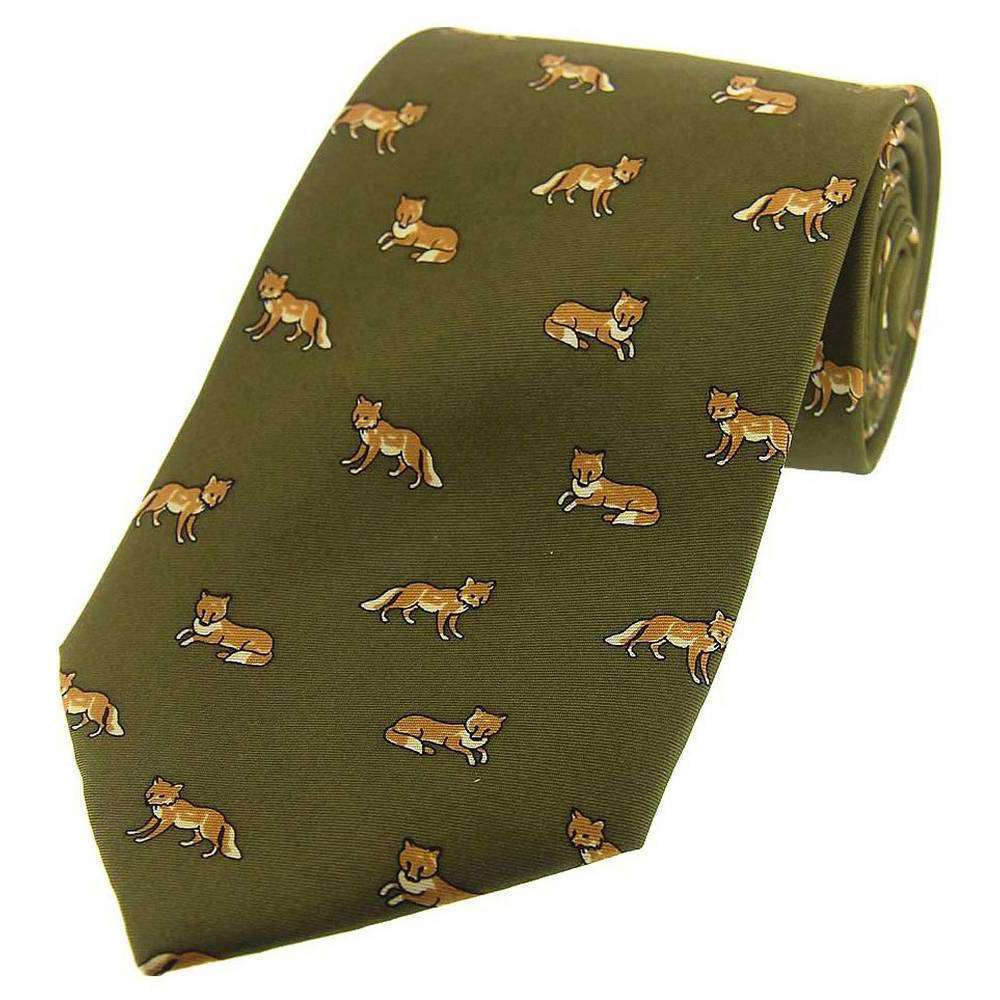 David Van Hagen Foxes Country Silk Tie - Country Green