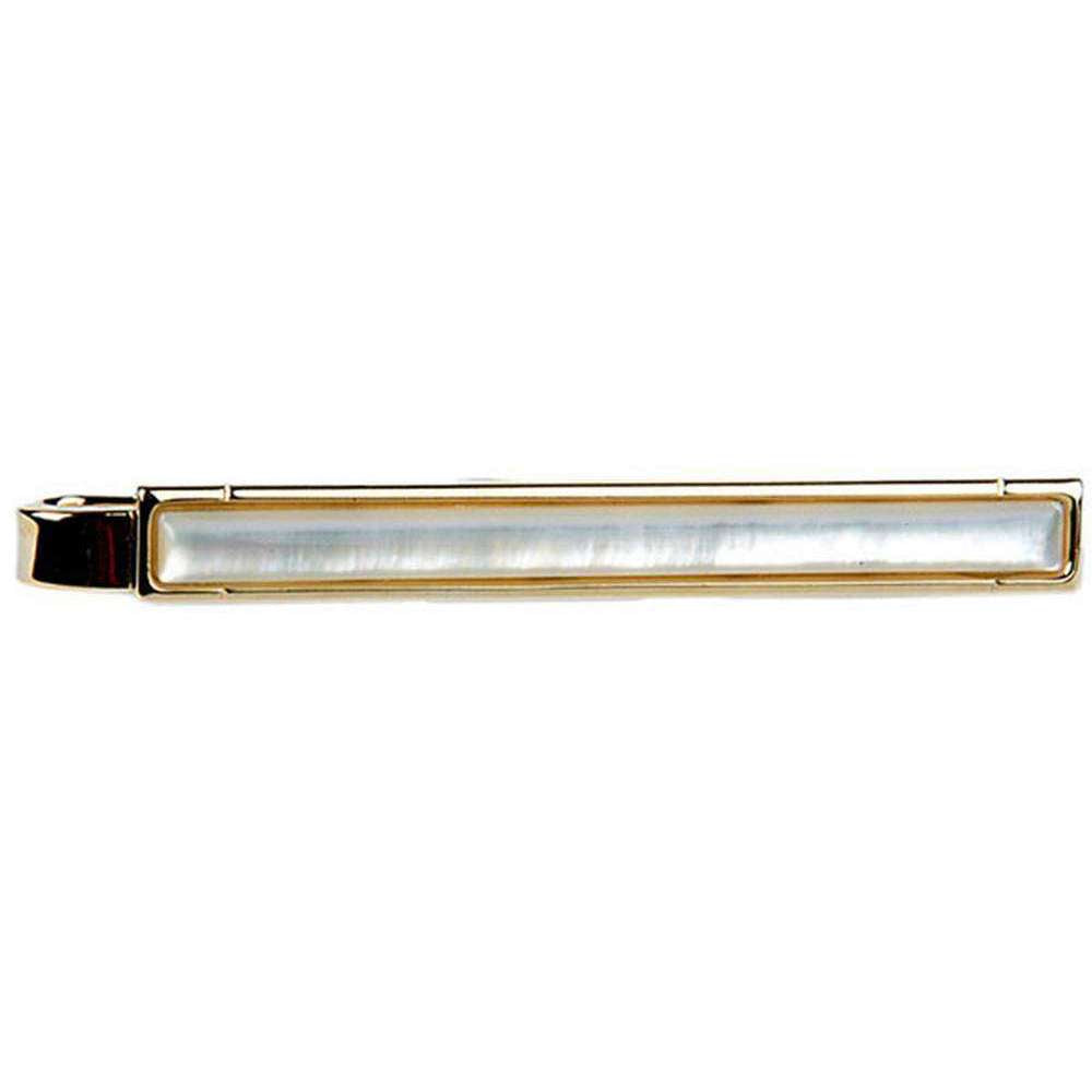 David Van Hagen Full Mother of Pearl Tie Slide - Pearl/Gold