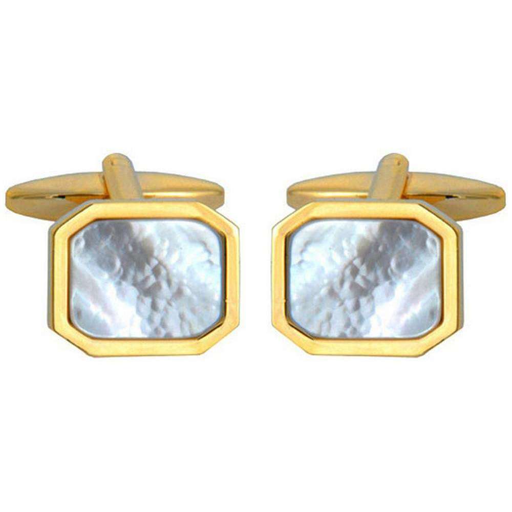 David Van Hagen Gold Plated Mother of Pearl Octagon Cufflinks - White/Gold