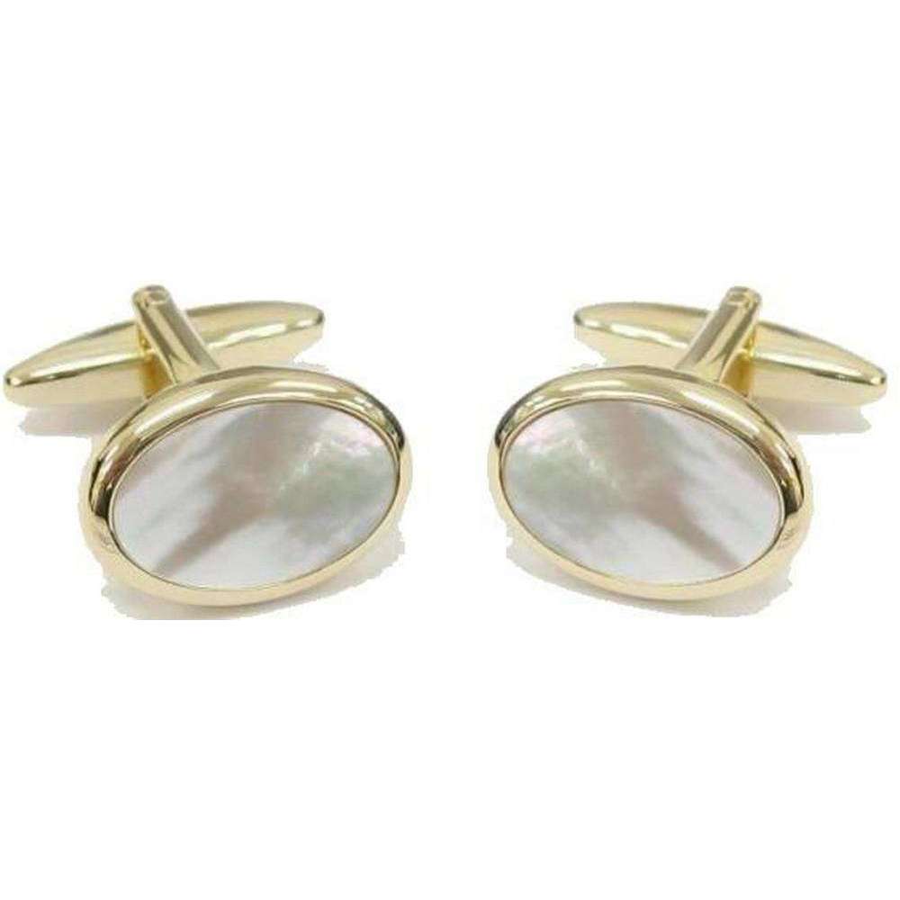 David Van Hagen Gold Plated Mother of Pearl Oval Cufflinks - White/Gold