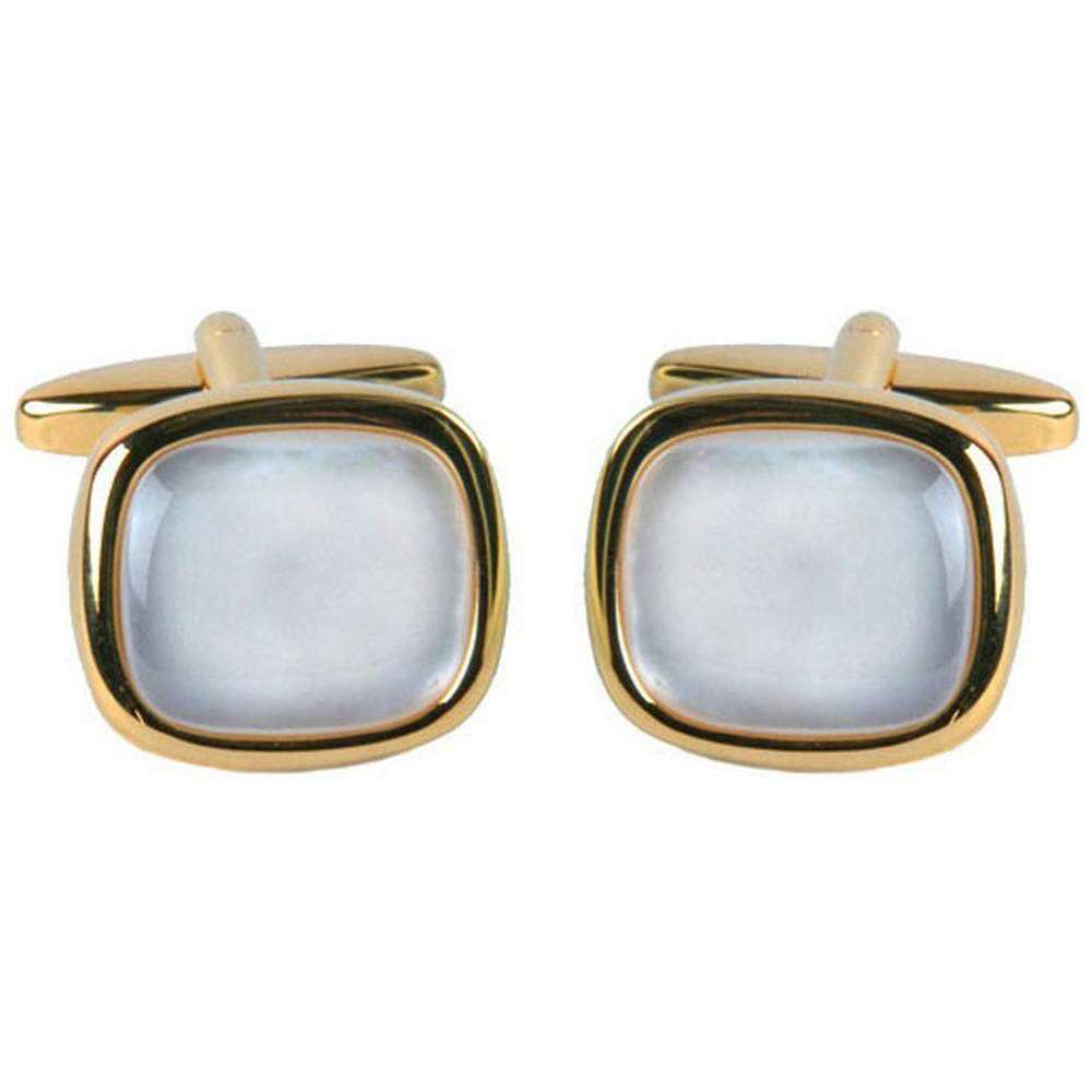 David Van Hagen Gold Plated Mother of Pearl Square Cufflinks - White/Gold