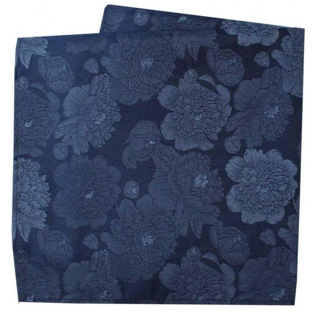 David Van Hagen Large Flowers Silk Pocket Square - Navy