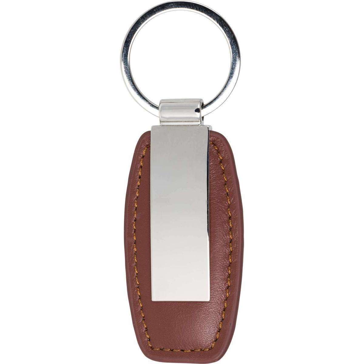 David Van Hagen Leather Keyring - Brown/Silver