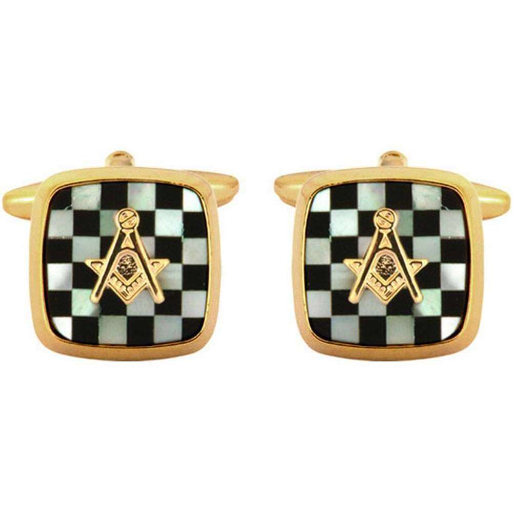 David Van Hagen Masonic Embossed Square Cufflinks - Mother of Pearl/Onyx