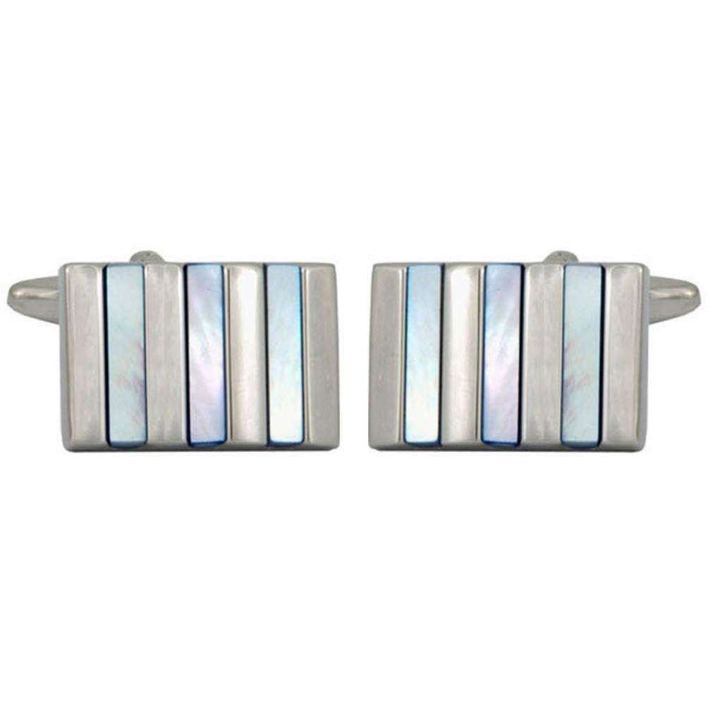 David Van Hagen Mother of Pearl Stripe Rectangle Cufflinks - Blue/Silver