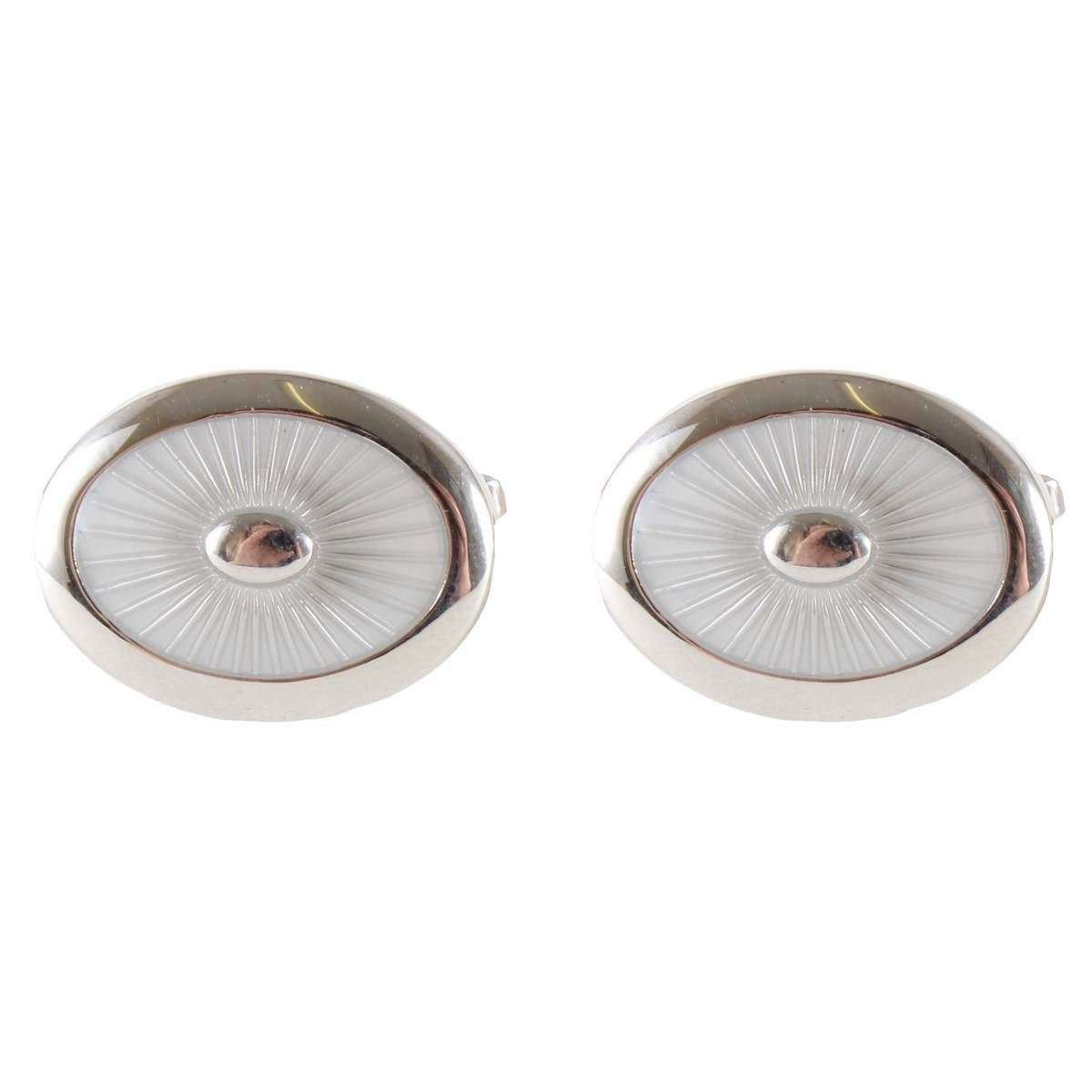 David Van Hagen Oval Enamel Cufflinks - White/Silver