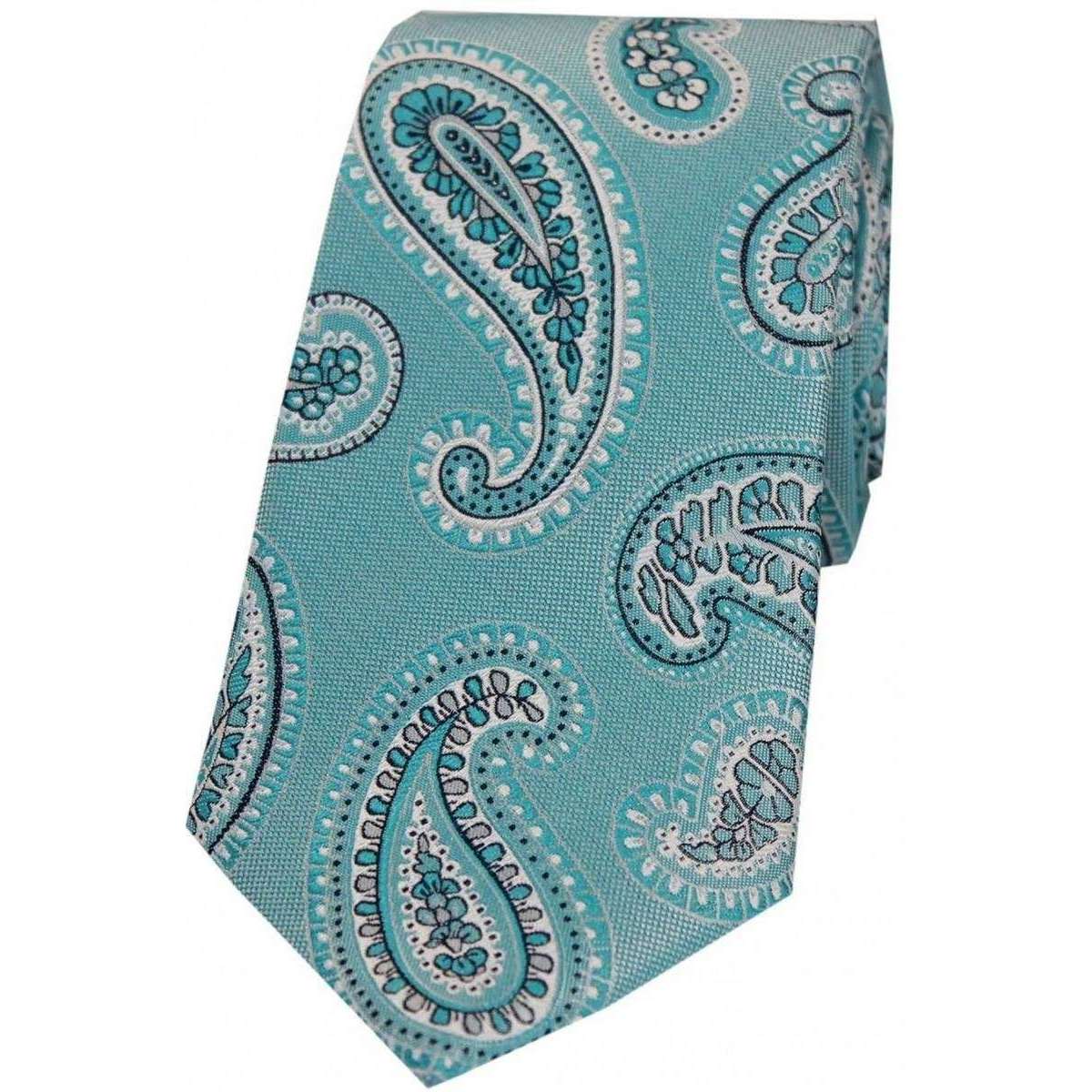 David Van Hagen Paisley Luxury Woven Silk Tie - Turquoise Green