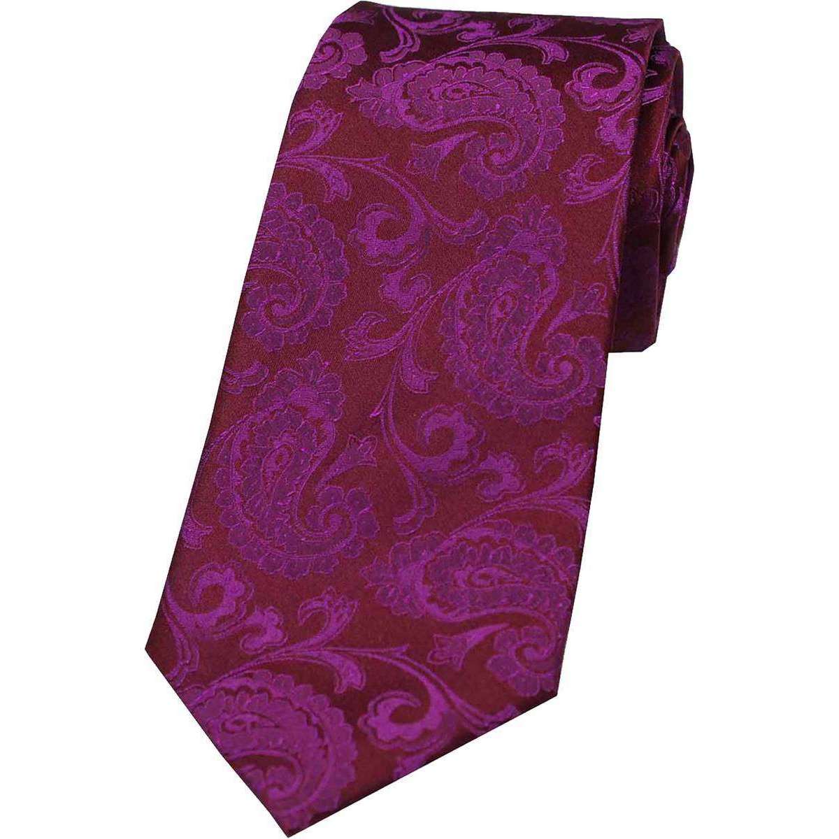 David Van Hagen Paisley Tonal Silk Tie - Deep Fuchsia