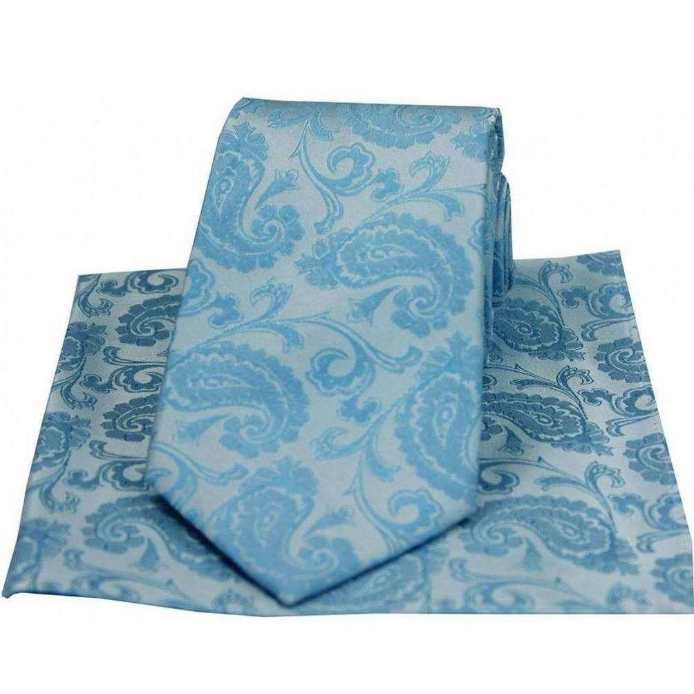 David Van Hagen Paisley Woven Silk Tie and Pocket Square Set - Blue