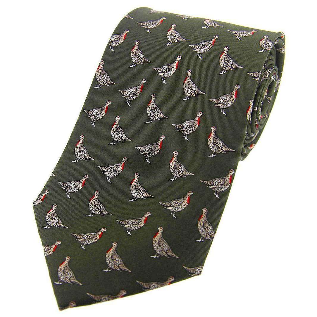 David Van Hagen Partridge Country Silk Tie - Forest Green