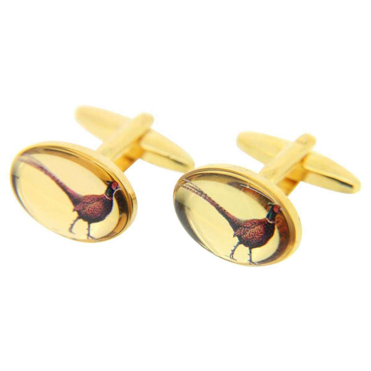 David Van Hagen Pheasant Oval Country Cufflinks - Gold/Brown