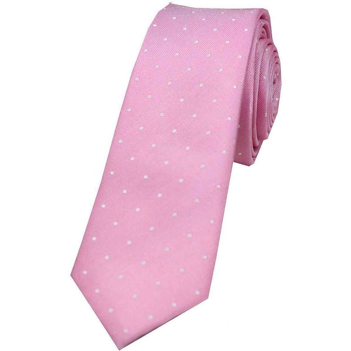 David Van Hagen Pin Dot Thin Silk Tie - Light Pink/White