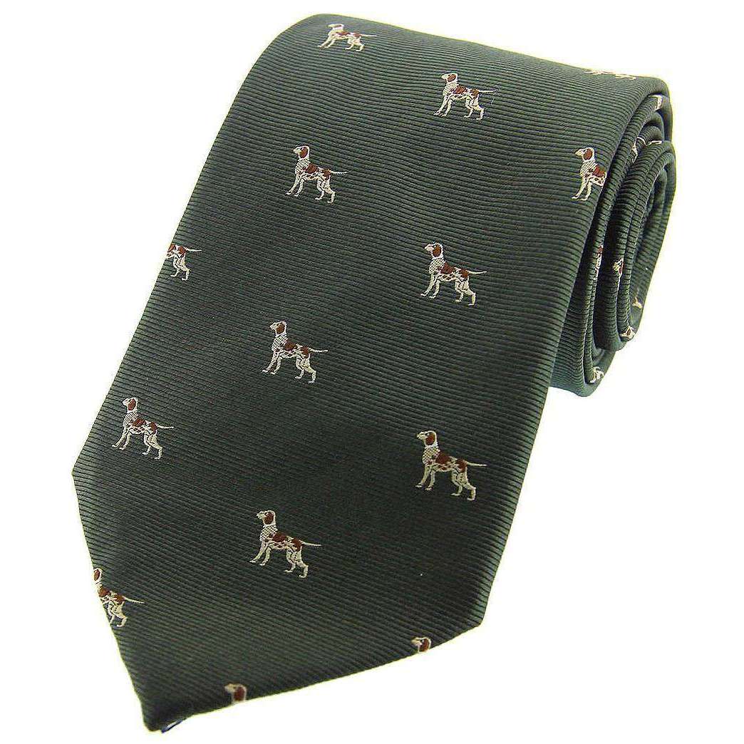 David Van Hagen Pointer Dogs Woven Country Silk Tie - Country Green