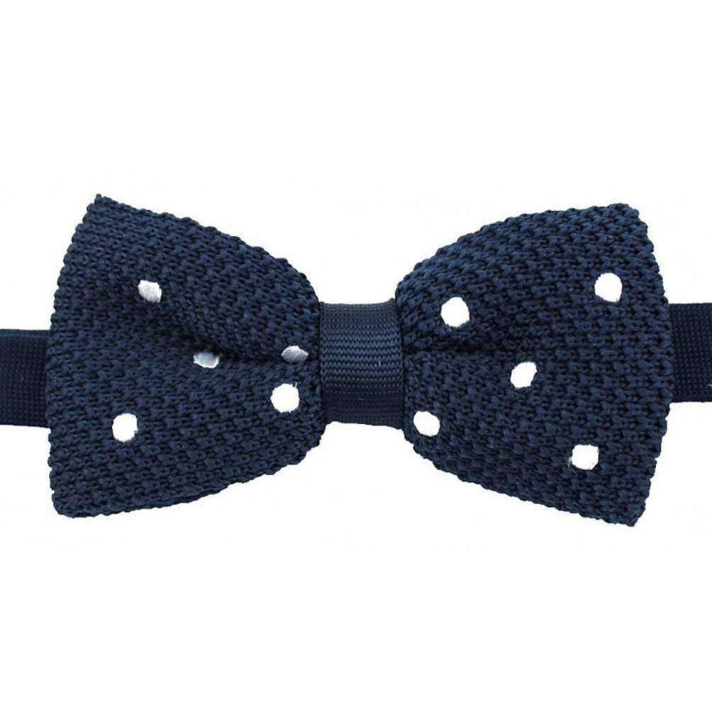 David Van Hagen Polka Dot Knitted Polyester Bow Tie - Navy/White