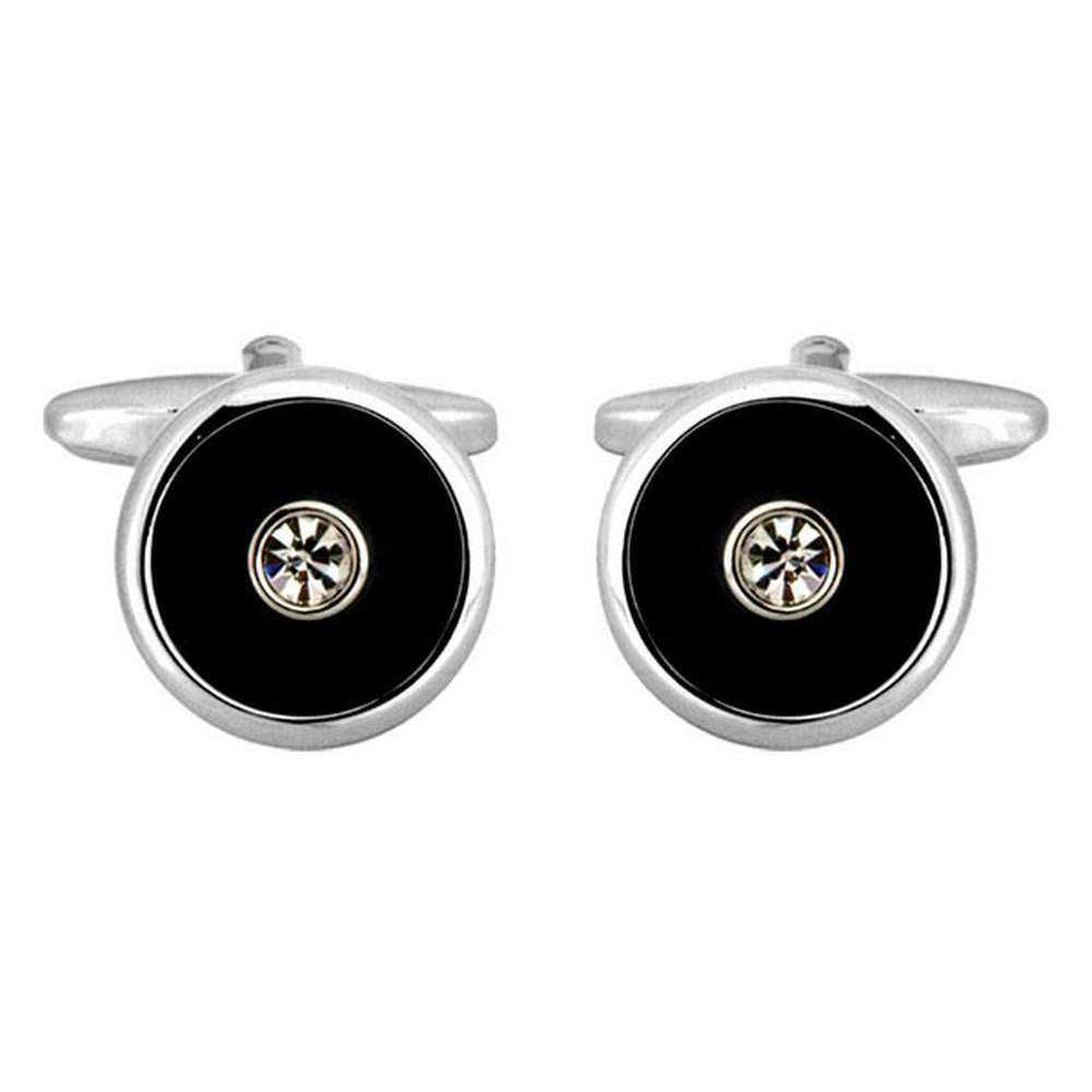 David Van Hagen Round Crystal Cufflinks - Silver/Black