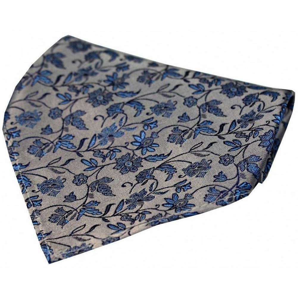 David Van Hagen Small Flowers Silk Handkerchief - Silver/Blue