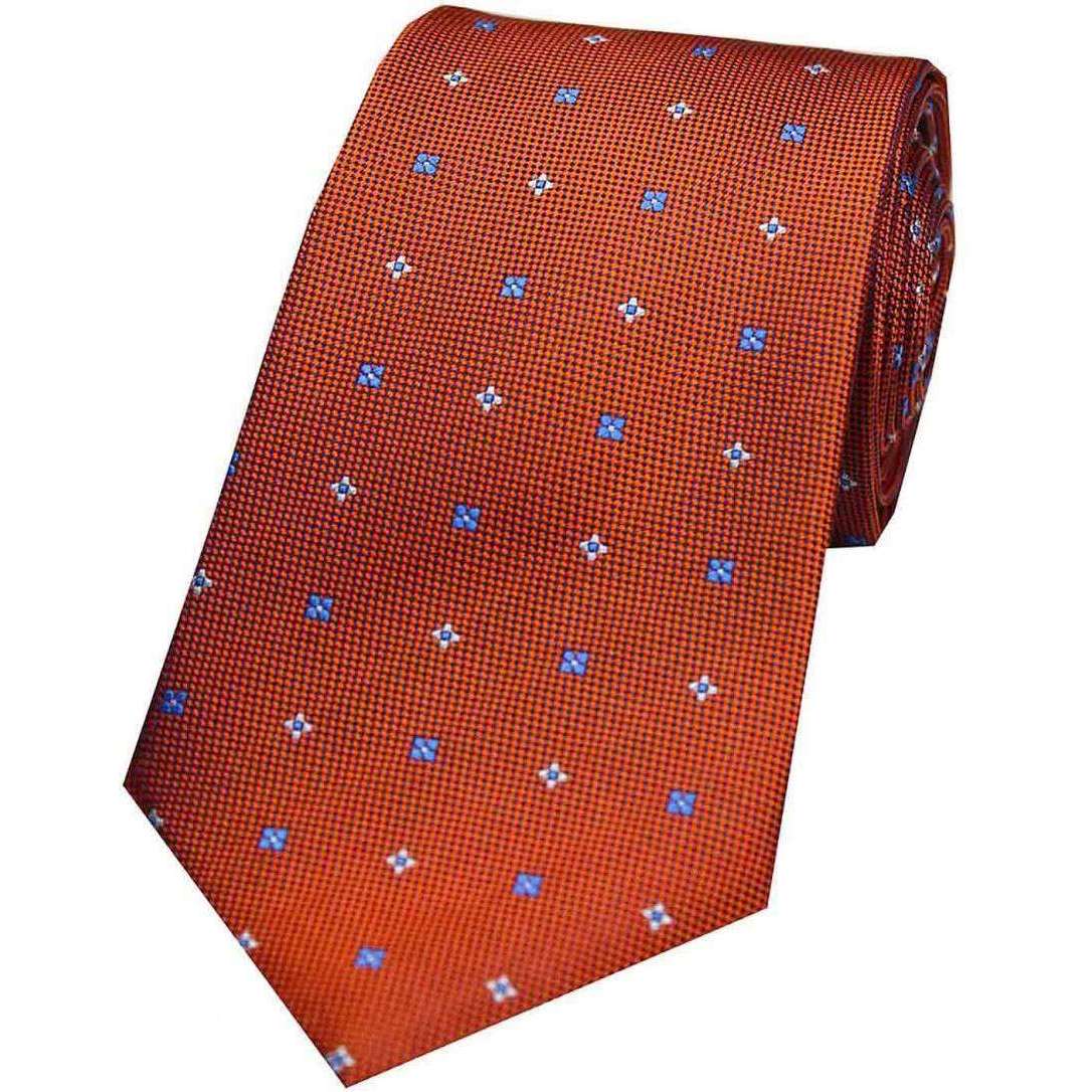 David Van Hagen Small Flowers Silk Tie - Orange